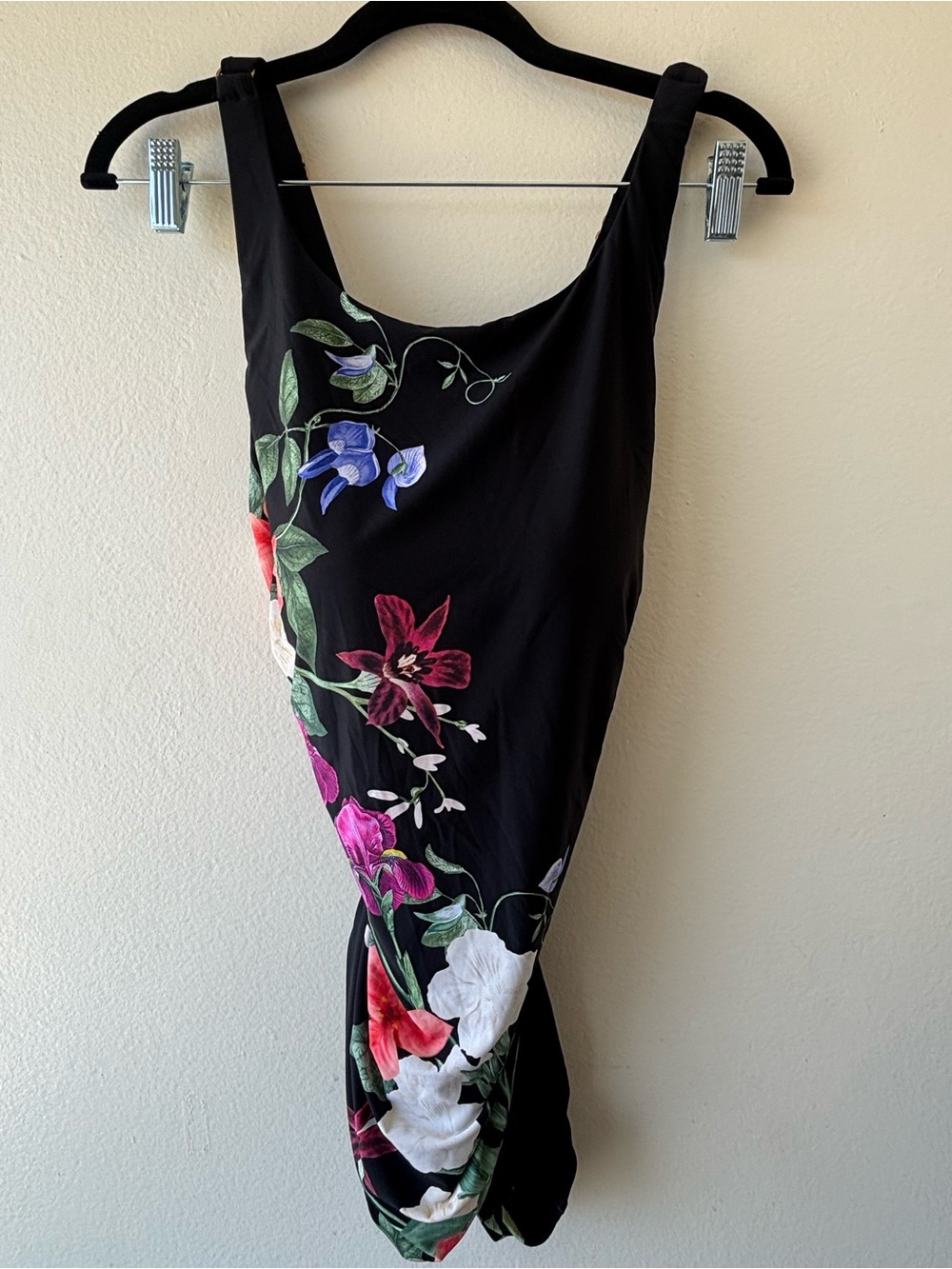 Jantzen Black Floral Scoop Neck Midi Dress